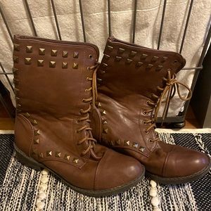 Brown studded combat boots